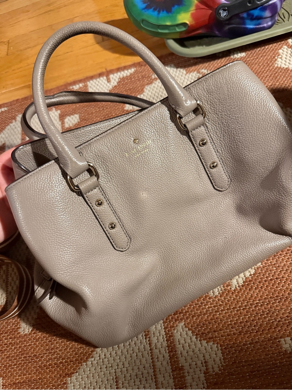 kate spade Pebbled Leather Satchel in Taupe Gray